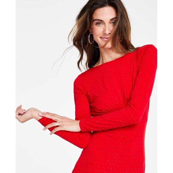 Michael Kors Women's Studded Long-Sleeve Bodycon Dress Crimson Red Size M - Picture 6 of 16